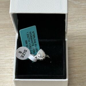 Sterling Silver Tear drop Moissanite Ring sz 8